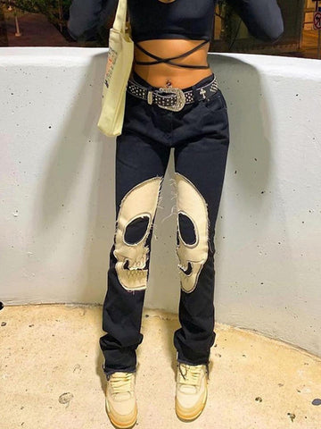 Women Skull  Printed Jeans