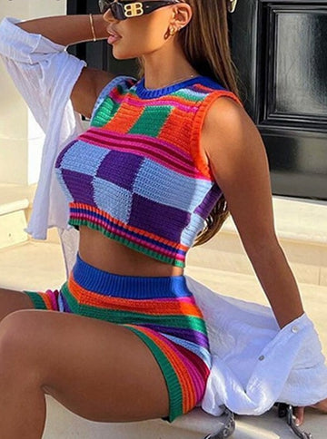 Knitted Crop Tank Top  Shorts Set
