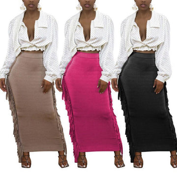 Women Stylish Tassel Long Skirt