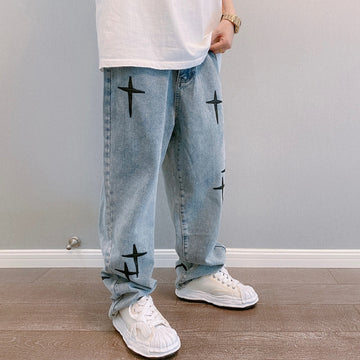 Men's Embroidered Straight Loose Jeans