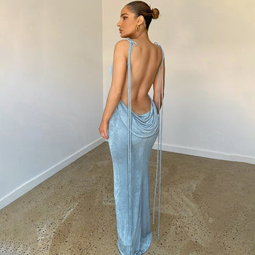 Women Open Back Slim Long Dresses