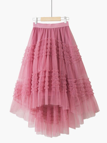 Women High Waist Lace Irregular Skirt