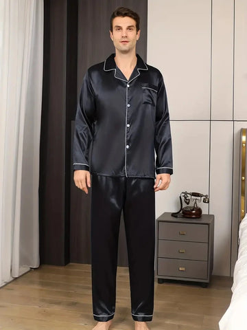 Men  Silk Satin Winter Pajamas Set