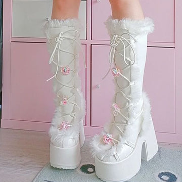Women Chunky High Heeled Winter Boots