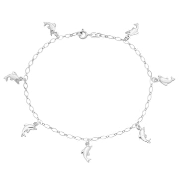 Sterling Silver Dolphin Charm Anklet