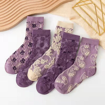 Women  Flower Embroidery Socks