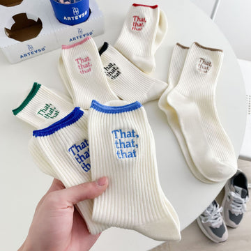 Women White Embroidered Socks