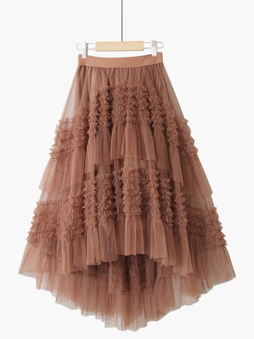 Women High Waist Lace Irregular Skirt