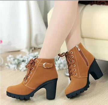 Woman Autumn Winter Thick Heeled Boots
