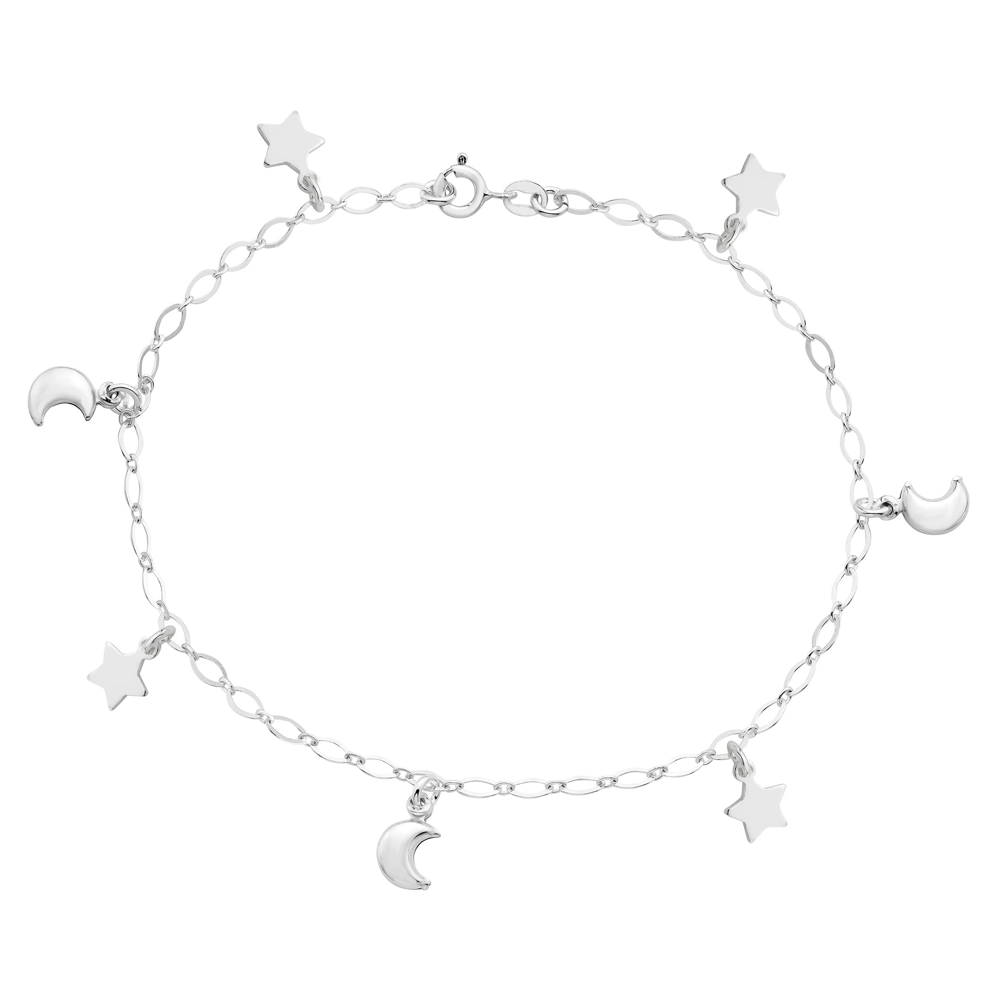 Sterling Silver Star & Moon Charm Anklet