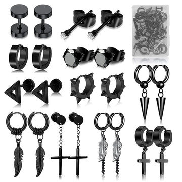 Men Stainless Steel Stud Earrings Set